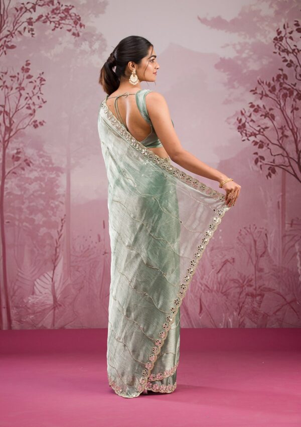 Sea Green Mirrorwork Georgette Saree - Image 2