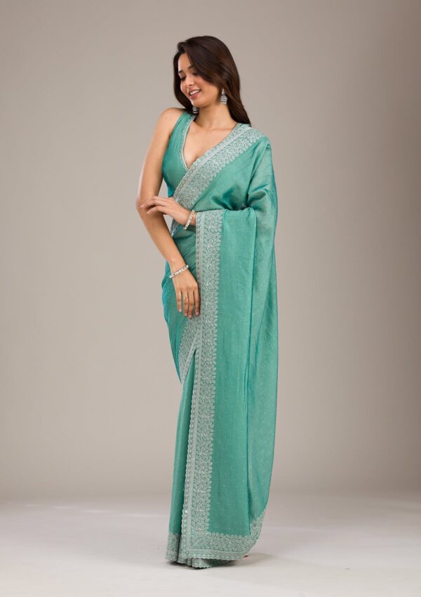 Sea Green Zariwork Soft Silk Saree - Image 4