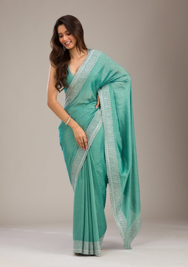 Sea Green Zariwork Soft Silk Saree - Image 2