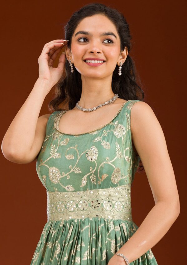 Sea Green Zariwork Tissue Readymade Salwar Suit - Image 3