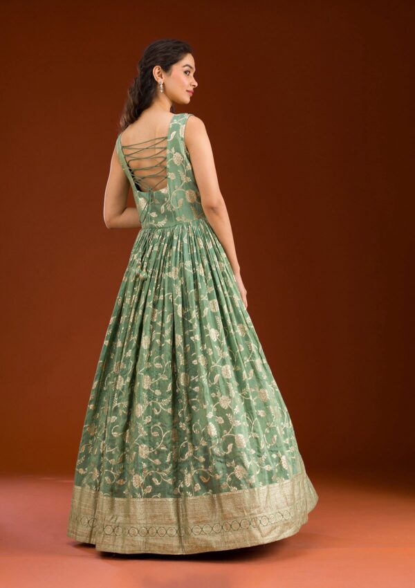 Sea Green Zariwork Tissue Readymade Salwar Suit - Image 2