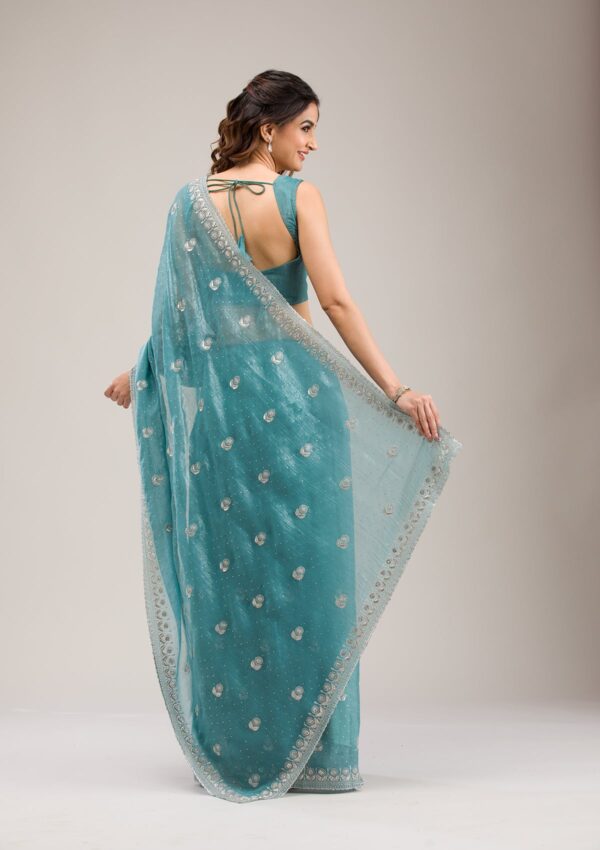 Sea Green Zariwork Tissue Saree - Image 3