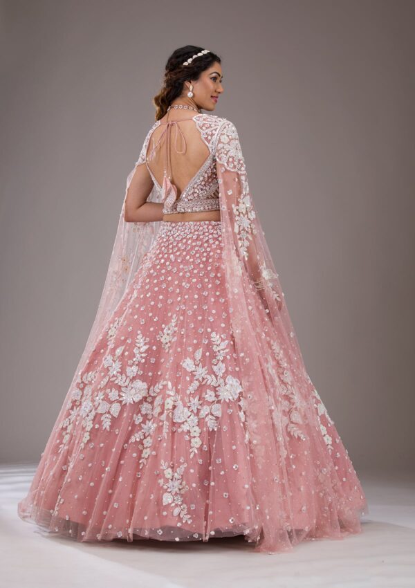 White Sequins Net Readymade Lehenga - Image 3