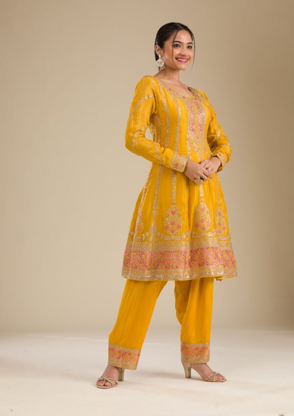 Yellow Zariwork Tissue Readymade Salwar Suit - Image 2