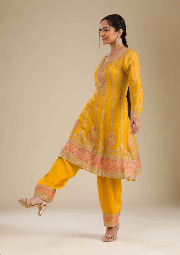 Yellow Zariwork Tissue Readymade Salwar Suit - Image 4