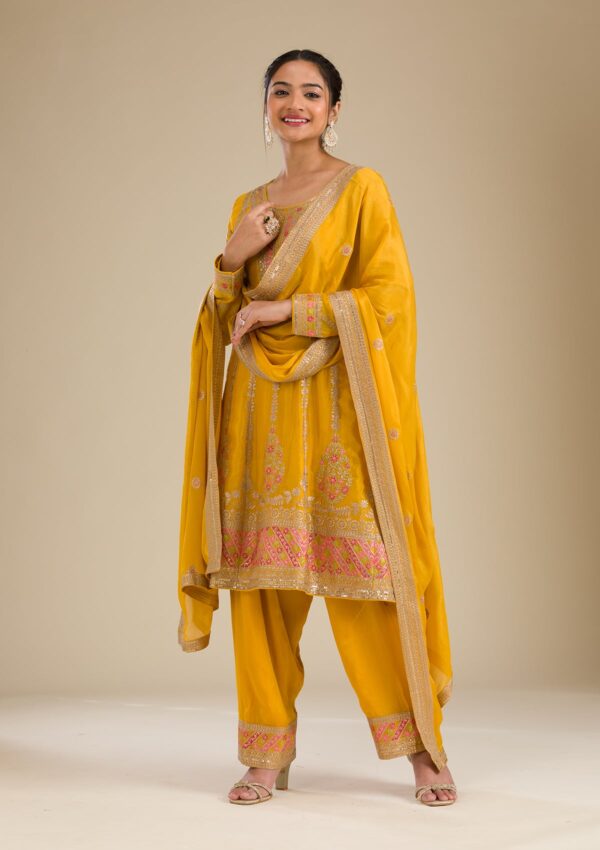 Yellow Zariwork Tissue Readymade Salwar Suit - Image 3